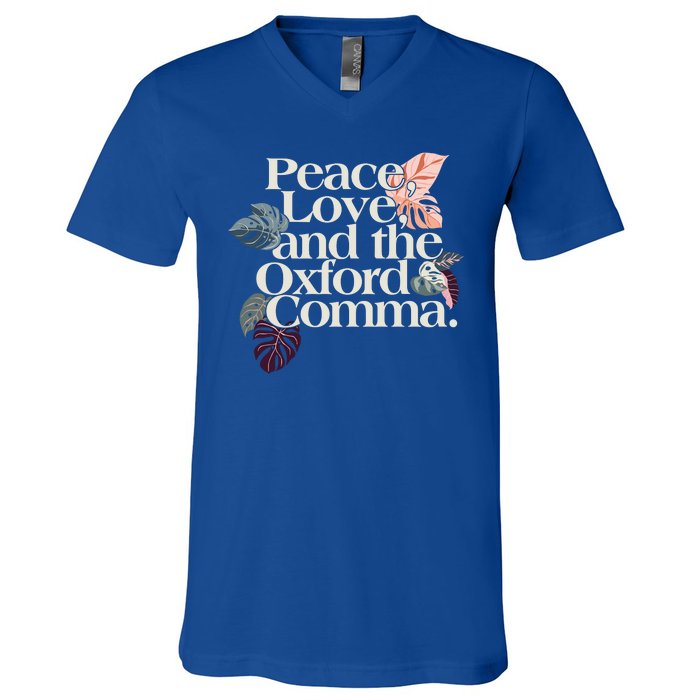 Peace Love And The Comma Grammar Lover V-Neck T-Shirt