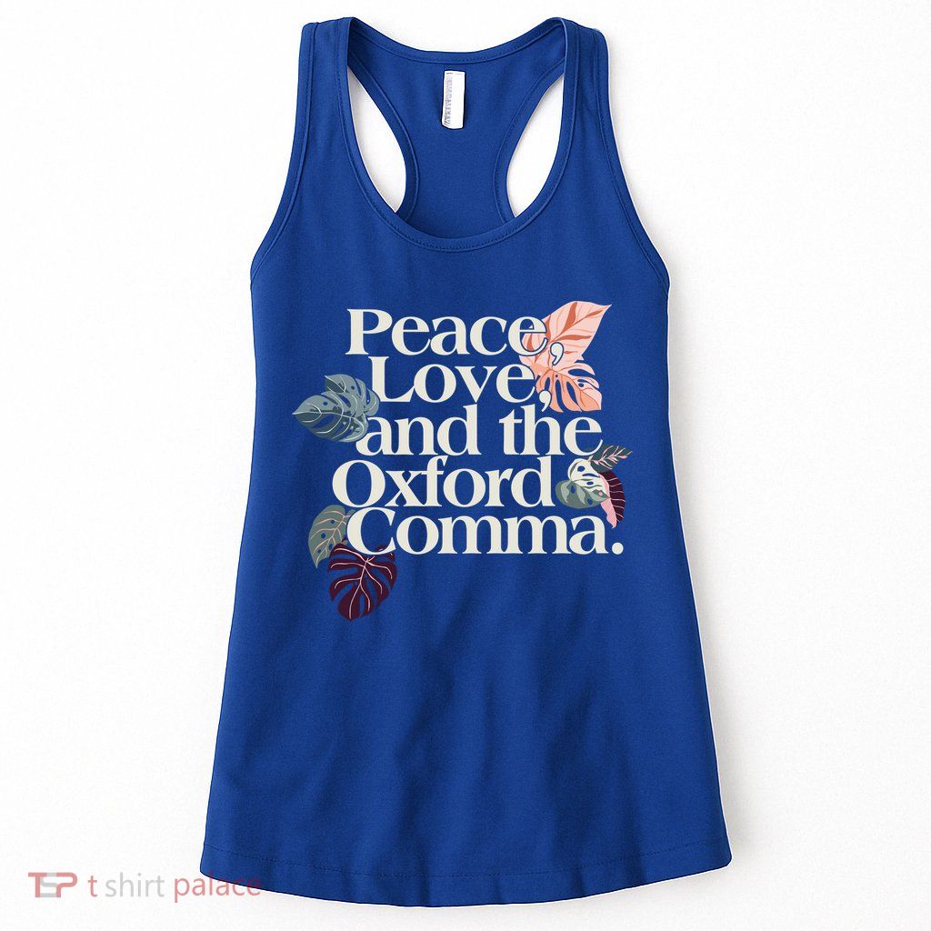 Peace Love And The Comma Grammar Lover Womens Tank Top