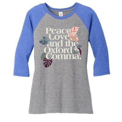 Peace Love And The Comma Grammar Lover Women's Tri-Blend 3/4-Sleeve Raglan Shirt