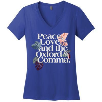 Peace Love And The Comma Grammar Lover Women's V-Neck T-Shirt