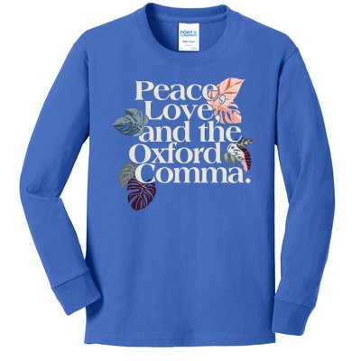 Peace Love And The Comma Grammar Lover Kids Long Sleeve Shirt