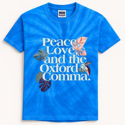 Peace Love And The Comma Grammar Lover Kids Tie-Dye T-Shirt