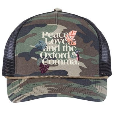 Peace Love And The Comma Grammar Lover Retro Rope Trucker Hat Cap