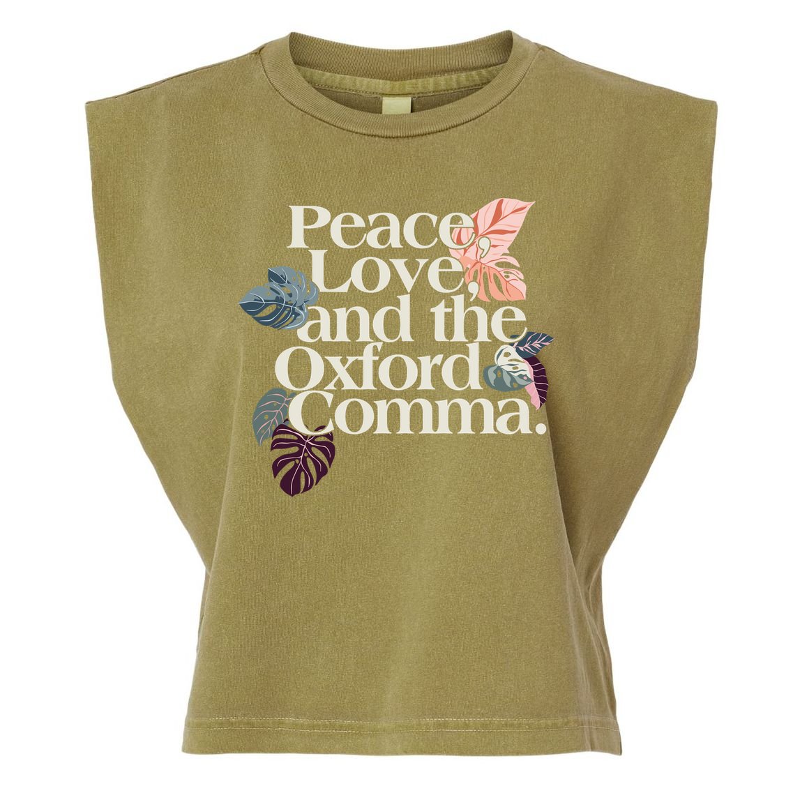 Peace Love And The Comma Grammar Lover Garment-Dyed Women's Muscle Tee