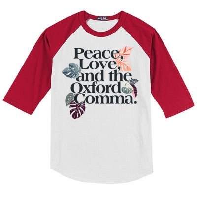 Peace Love And The Comma Grammar Lover Kids Colorblock Raglan Jersey