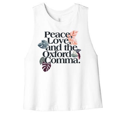 Peace Love And The Comma Grammar Lover Women's Racerback Cropped Tank