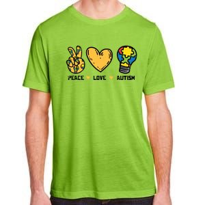 Peace Love Autism Cute Light Bulb Puzzle Awareness Autistic Cool Gift Adult ChromaSoft Performance T-Shirt