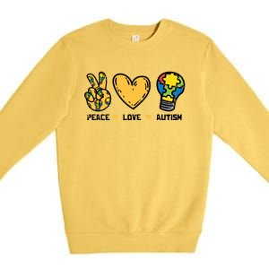 Peace Love Autism Cute Light Bulb Puzzle Awareness Autistic Cool Gift Premium Crewneck Sweatshirt