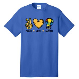 Peace Love Autism Cute Light Bulb Puzzle Awareness Autistic Cool Gift Tall T-Shirt