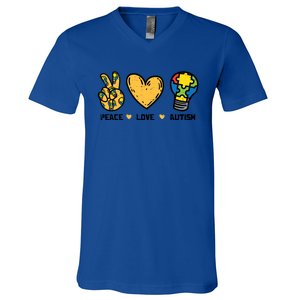 Peace Love Autism Cute Light Bulb Puzzle Awareness Autistic Cool Gift V-Neck T-Shirt