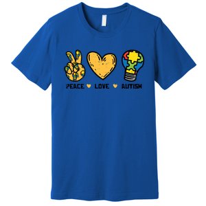 Peace Love Autism Cute Light Bulb Puzzle Awareness Autistic Cool Gift Premium T-Shirt