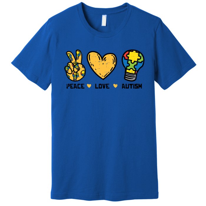 Peace Love Autism Cute Light Bulb Puzzle Awareness Autistic Cool Gift Premium T-Shirt