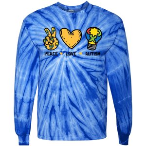 Peace Love Autism Cute Light Bulb Puzzle Awareness Autistic Cool Gift Tie-Dye Long Sleeve Shirt