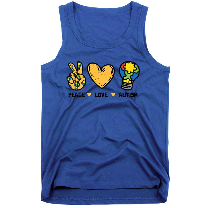 Peace Love Autism Cute Light Bulb Puzzle Awareness Autistic Cool Gift Tank Top