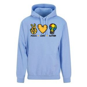 Peace Love Autism Cute Light Bulb Puzzle Awareness Autistic Cool Gift Unisex Surf Hoodie