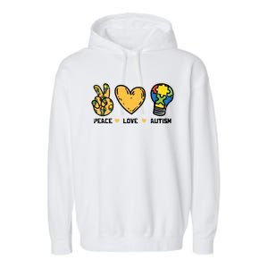 Peace Love Autism Cute Light Bulb Puzzle Awareness Autistic Cool Gift Garment-Dyed Fleece Hoodie