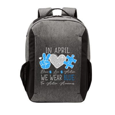 Peace Love Autism In April We Wear Blue For Autism Awareness Vector Backpack