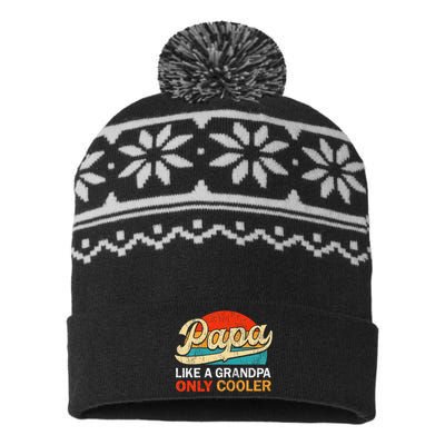 Papa Like A Grandpa Only Cooler Dad Definition USA-Made Snowflake Beanie