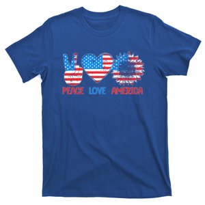 Peace Love America With Hand Sign Sunflower And Us Flag Cute Gift T-Shirt