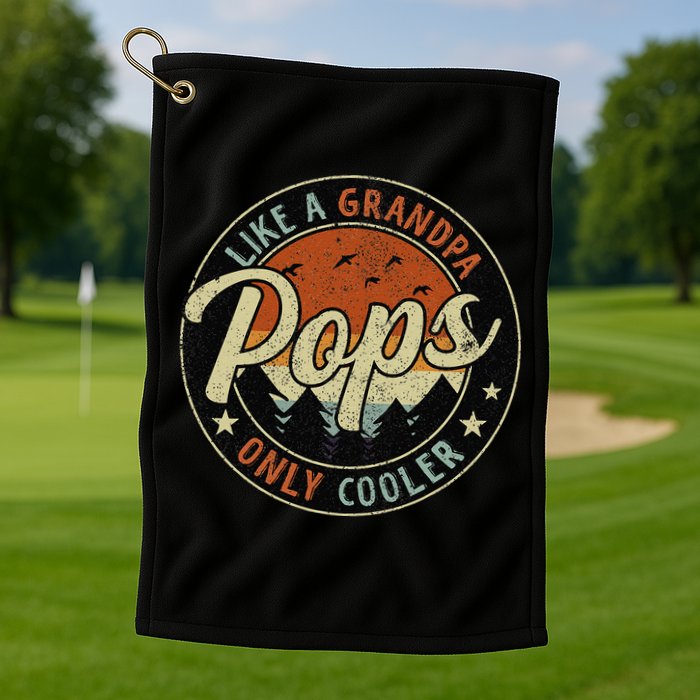 Pops Like A Grandpa Only Cooler Vintage Retro Fathers Day Golf Towel