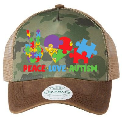 Peace Love Autism Super Cute Puzzle Pieces Autism Awareness Legacy Tie Dye Trucker Hat