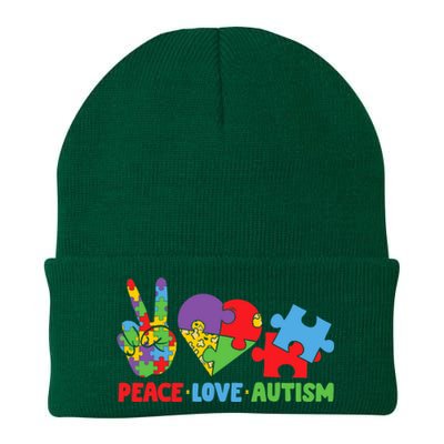 Peace Love Autism Super Cute Puzzle Pieces Autism Awareness Knit Cap Winter Beanie