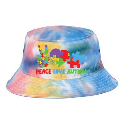 Peace Love Autism Super Cute Puzzle Pieces Autism Awareness Tie Dye Newport Bucket Hat