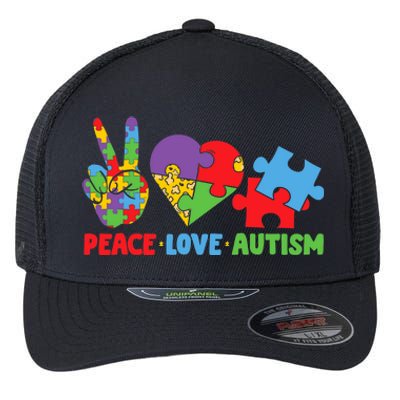 Peace Love Autism Super Cute Puzzle Pieces Autism Awareness Flexfit Unipanel Trucker Cap