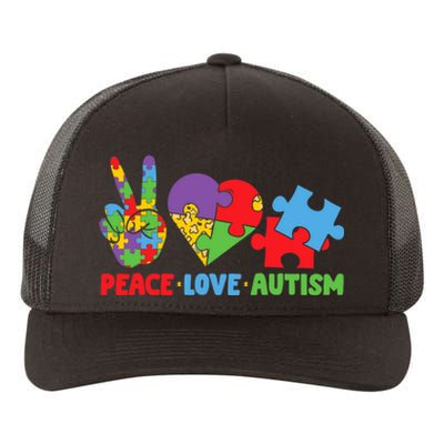 Peace Love Autism Super Cute Puzzle Pieces Autism Awareness Yupoong Adult 5-Panel Trucker Hat