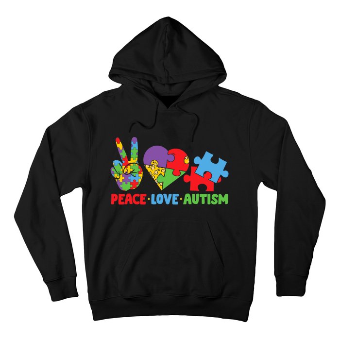 Peace Love Autism Super Cute Puzzle Pieces Autism Awareness Hoodie