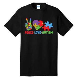 Peace Love Autism Super Cute Puzzle Pieces Autism Awareness Tall T-Shirt