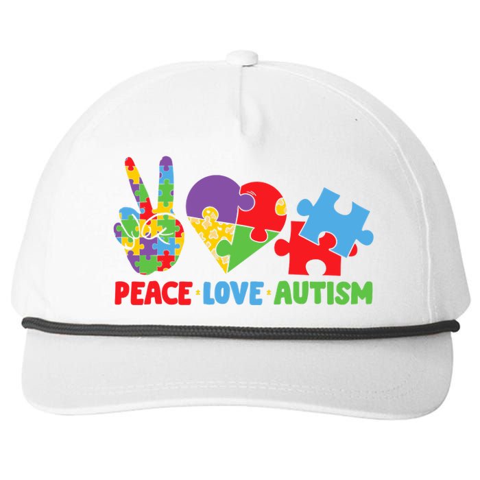 Peace Love Autism Super Cute Puzzle Pieces Autism Awareness Snapback Five-Panel Rope Hat