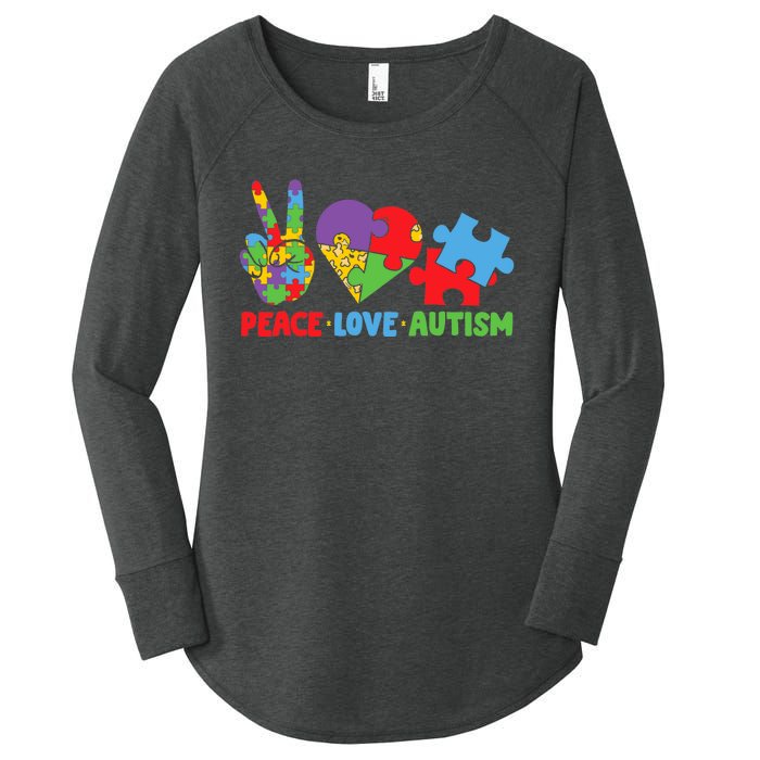 Peace Love Autism Super Cute Puzzle Pieces Autism Awareness Women's Perfect Tri Tunic Long Sleeve Shirt