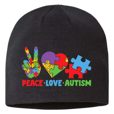 Peace Love Autism Super Cute Puzzle Pieces Autism Awareness Sustainable Beanie