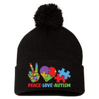 Peace Love Autism Super Cute Puzzle Pieces Autism Awareness Pom Pom 12in Knit Beanie