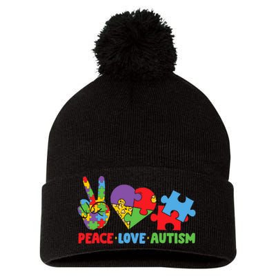 Peace Love Autism Super Cute Puzzle Pieces Autism Awareness Pom Pom 12in Knit Beanie