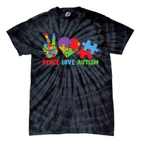 Peace Love Autism Super Cute Puzzle Pieces Autism Awareness Tie-Dye T-Shirt