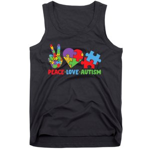 Peace Love Autism Super Cute Puzzle Pieces Autism Awareness Tank Top