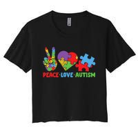 Peace Love Autism Super Cute Puzzle Pieces Autism Awareness Women's Crop Top Tee