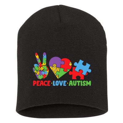 Peace Love Autism Super Cute Puzzle Pieces Autism Awareness Short Acrylic Beanie