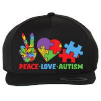 Peace Love Autism Super Cute Puzzle Pieces Autism Awareness Wool Snapback Cap