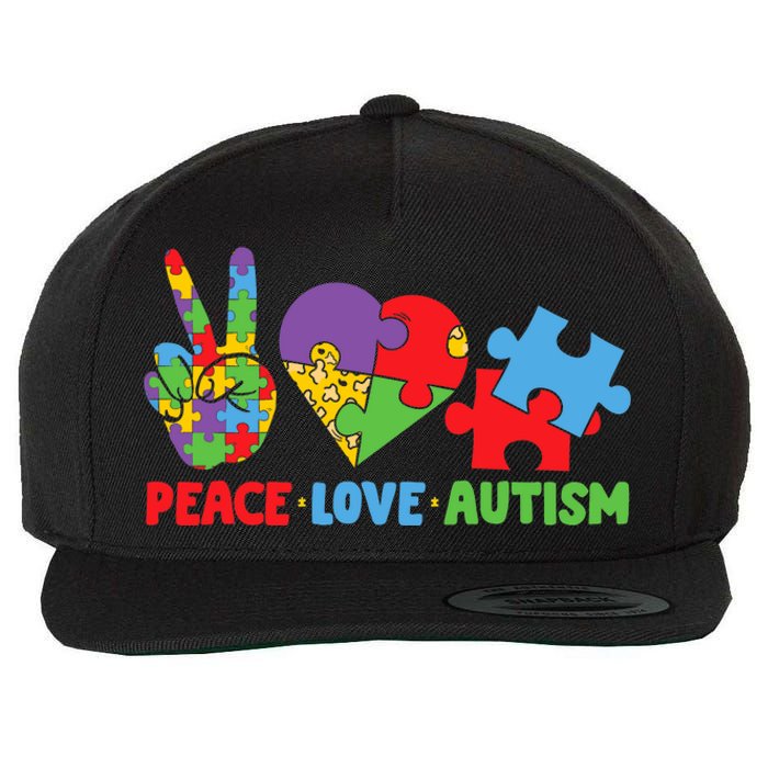 Peace Love Autism Super Cute Puzzle Pieces Autism Awareness Wool Snapback Cap