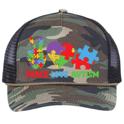 Peace Love Autism Super Cute Puzzle Pieces Autism Awareness Retro Rope Trucker Hat Cap