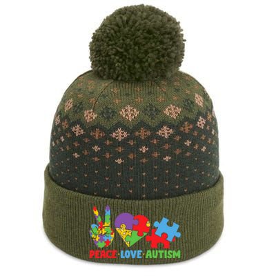 Peace Love Autism Super Cute Puzzle Pieces Autism Awareness The Baniff Cuffed Pom Beanie