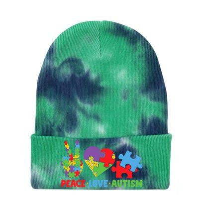 Peace Love Autism Super Cute Puzzle Pieces Autism Awareness Tie Dye 12in Knit Beanie