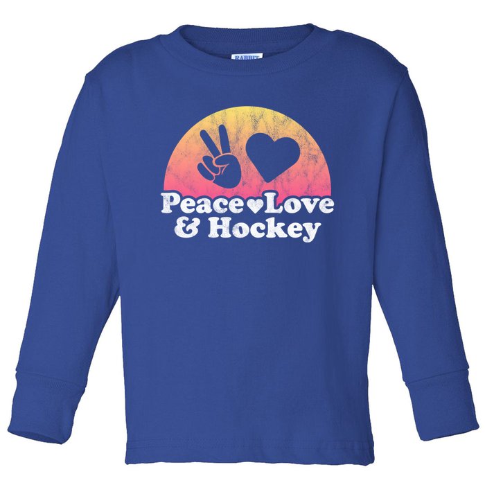 Peace Love And Hockey Cool Gift Toddler Long Sleeve Shirt