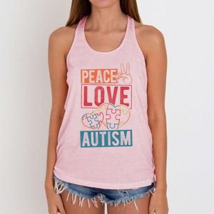 Peace Love Autism Awareness Support Family Health Peace Gift Women's Knotted Racerback Tank