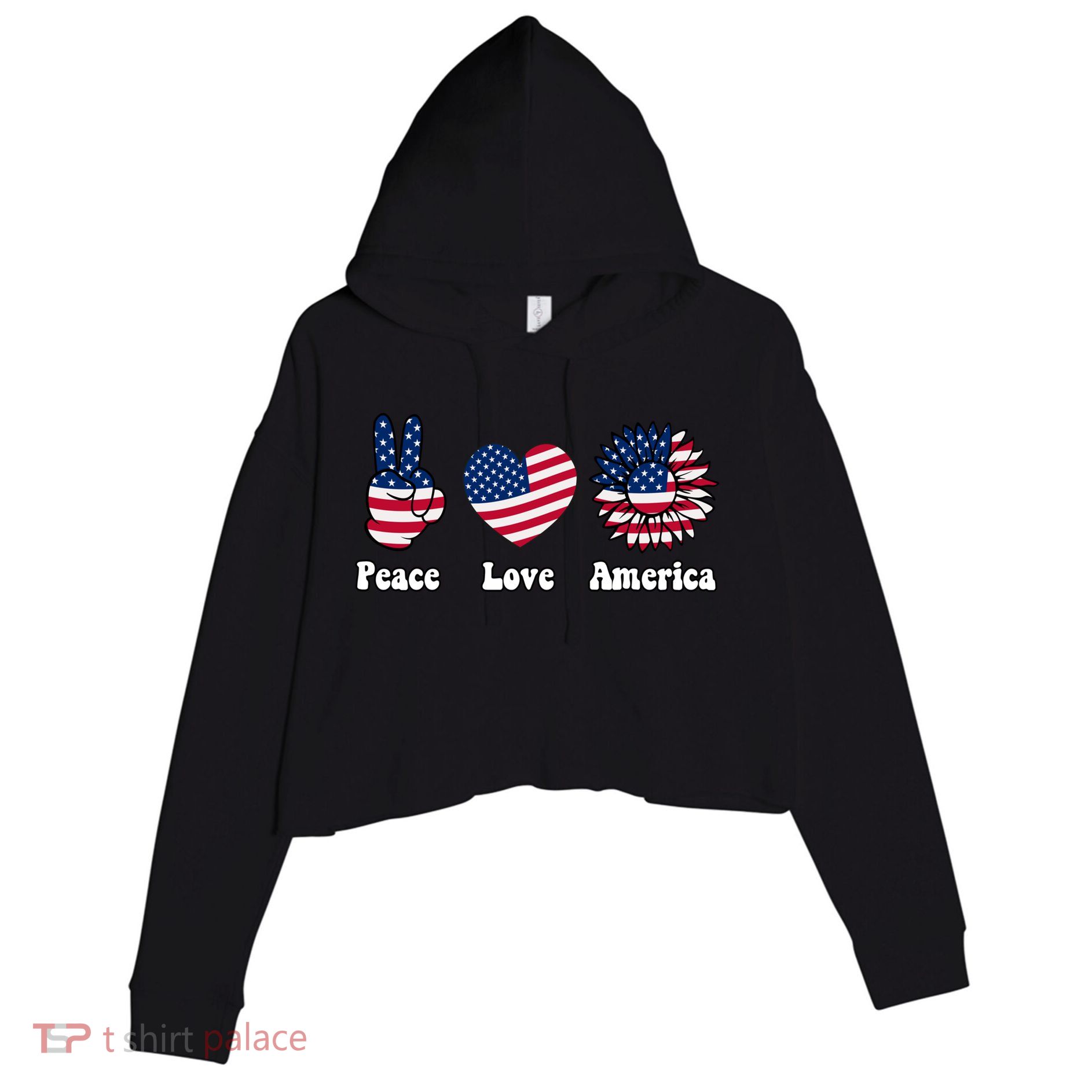 Peace Love And America Peace Sign Sunflower American Flag Gift Crop Fleece Hoodie