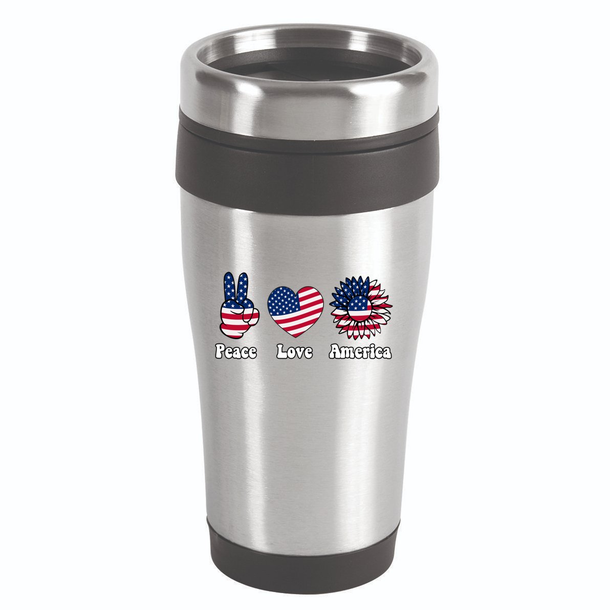 Peace Love And America Peace Sign Sunflower American Flag Gift 16oz Travel Tumbler
