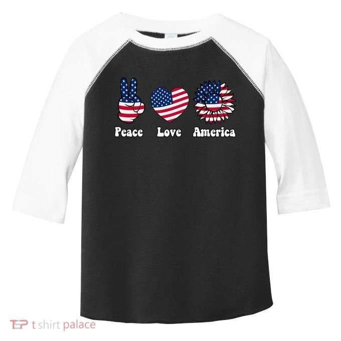 Peace Love And America Peace Sign Sunflower American Flag Gift Toddler Fine Jersey T-Shirt